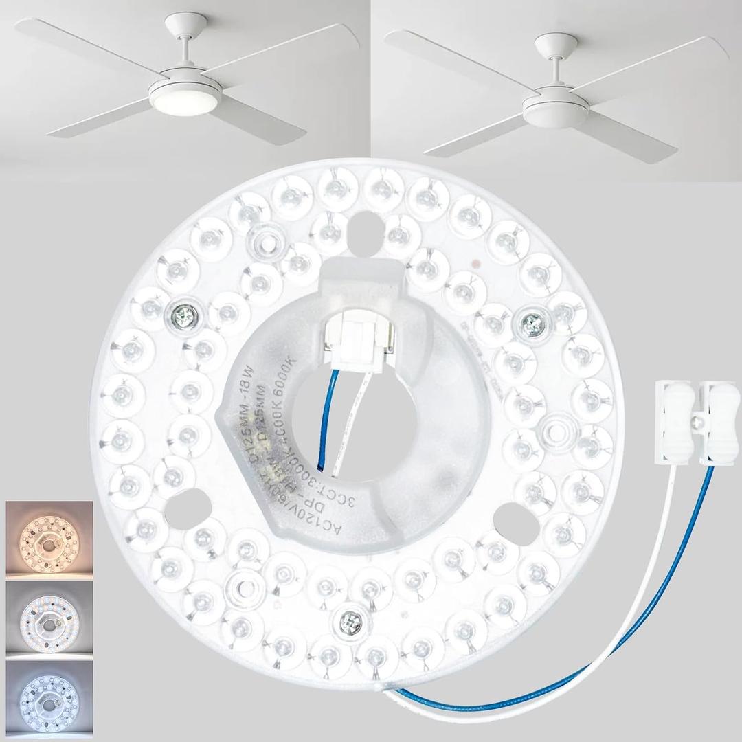 4.92" Ceiling Fan LED Light Board Replacement Upgrade Retrofit Kit Bright Dimmable 120V 18W 3CCT 3000K 4000K 6000K Daylight 1500LM PCB, Magnetic Easy Install in 5min (cover or shade NOT included)