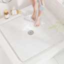 HITSLAM Square Shower Mat, 32 x 32 Inch Non Slip Bath Mat for Tub, Soft PVC Loofah Bathtub Mats with Drain Holes, Quick Drying Bathroom Stall Floor Mat, Bathroom Accessories Without Suction Cup, White