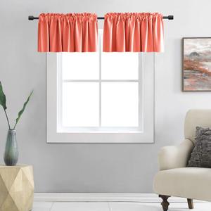 DONREN Coral Salmon Valances for Window-Blackout Valances for Kitchen with Rod Pocket (42 by 15 Inch,2 Panels)