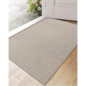DEXI Ultra Thin Door Mat Indoor Entrance 24x36, Non Slip Rubber Backed Entryway Mats Dirt Trapper, Low Profile Front Doormat for Inside Entry, Patio, Porch, Beige