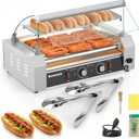 Seeutek Hot Dog Roller 7 Rollers 24 Hot Dogs Capacity 1100W Stainless Hot Dog Toaster With LED Light, Hot Dog Machine W/Dual Temp Control Glass Hood Acrylic Cover Warmer Shelf Removable Oil Drip Tray