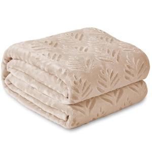 Exclusivo Mezcla Twin Size Fleece Blanket for Bed, Super Soft and Cozy Blankets All Season Use, Leaves Pattern, Plush Fuzzy Lightweight, Camel, 60x80 Inch