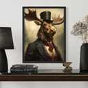 Moose Vintage Portrait Poster Art Print, Classic Animals Wall Decor Home Art for Bedroom, Mancave, Living Room , 14" L x 11" W, Black Frame