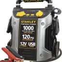 STANLEY J5C09 Portable Power Station Jump Starter 1000 Peak Amp Battery Booster, 120 PSI Air Compressor, USB Port, Battery Clamps