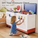 HAIXIN Storage Bin with Lid - 60 QT Plastic Storage Box with Wheels 14.8 Gal Flip-top Organizer for Clothes Large Toy Chest with Animal Stickers for Kids, White Bin with Blue Lid and Red Base