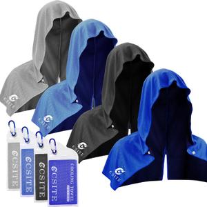 4 Pack Cooling Hoodie Towels, Instant Cooling Towels for Neck and Face, UPF 50 Sun Protection, Ice Towel for Hot Weather, Head Towel for Sports, Camping, Cycling & More Activities (Black/Light Gray/Light Blue/Royalblue)