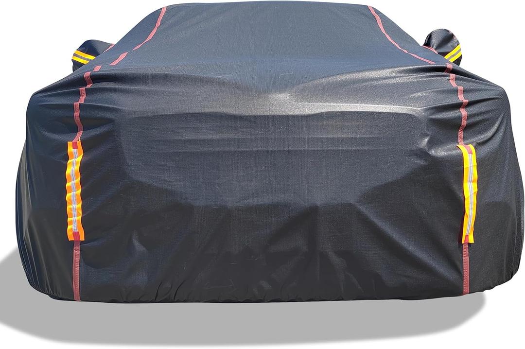 Car Cover Waterproof All Weather, 6 Layers Full Exterior Covers with Zipper Cotton, Mirror Pocket. Outdoor Car Cover UV Snow Rain Wind Dust All Weather Outdoor Protection for Sedan (173-183 inch) (Black)