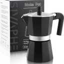 Sivaphe Aluminum Moka Pot 6 Espresso Cups, Percolator Espresso and Coffee Maker, Portable Stovetop Italian and Cuban Caf Brewer for Home and Camping Black