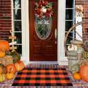 PIXFAIRY Cotton Orange and Black Plaid Rug - 27.5 x 43 Inches, Hand-Woven Indoor/Outdoor Layered Cotton Blend Buffalo Plaid Rug, Washable Front Door Mat, Perfect for Porch, Living Room, Entryway