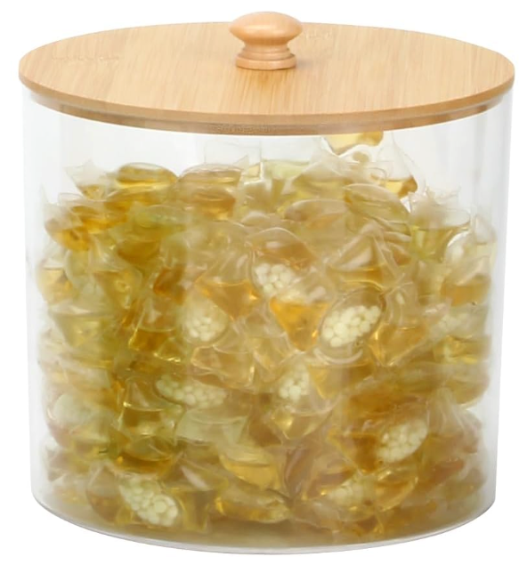 1+1 Large-Capacity Laundry Pods Container with Bamboo Lid, Clear Acrylic Powder Detergent Containers for Pods, Scent Boosters & Powder, Laundry Room Organization decor, Storage Jars Set, 6.3"L x 6.3"W x 7"H