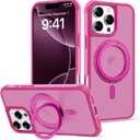 for iPhone 16 Pro Max Case with 360 Rotatable Magnetic Ring Stand [Compatible Mag-Safe] [Military Grade Protection] Translucent Phone Cases for Women Men 6.9'', Rose Red