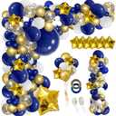 148pcs Navy Blue Gold Balloon Arch Garland, Royal Blue White Metallic Gold Confetti Balloons for Baby Shower Wedding Birthday Anniversary Party Graduation Decoration