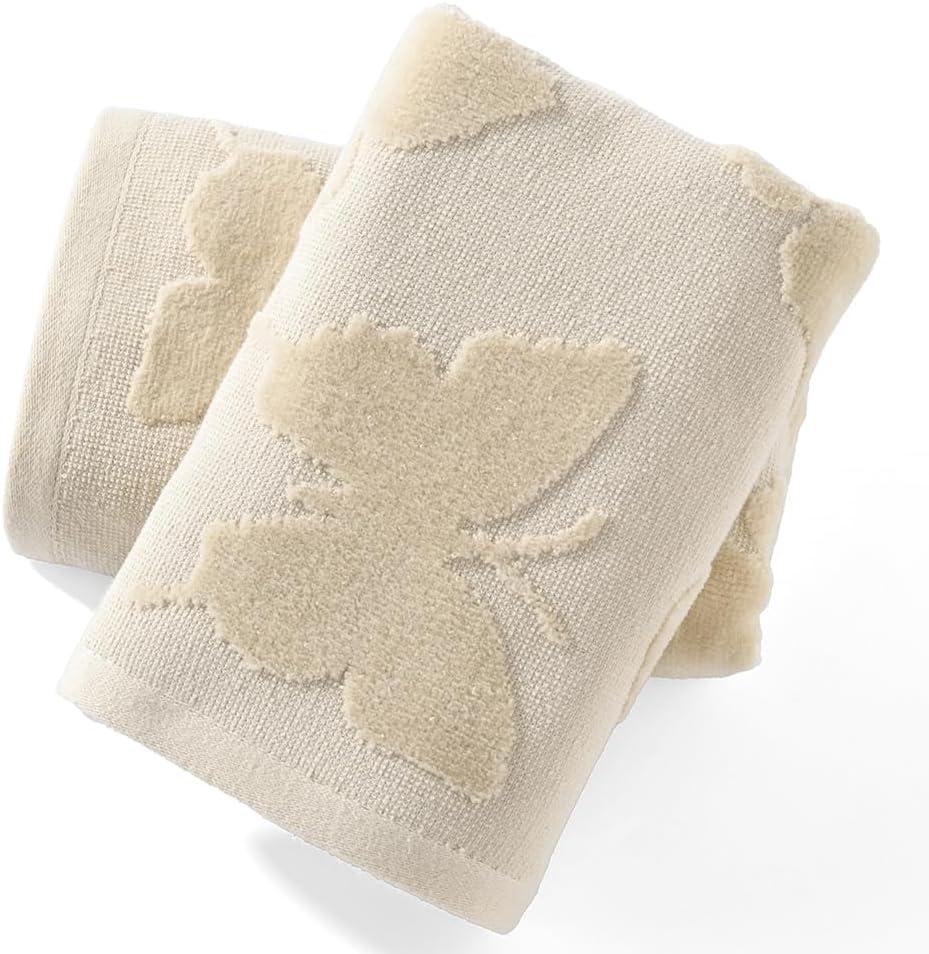 sense gnosis Beige Hand Towel Set of 2 Super Soft 100% Cotton Jacquard Weave Full Embossed Velvet Butterfly Pattern Highly Absorbent Decorative Hand Towels for Bathroom Spa 13x 29 Inch
