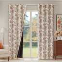 FMFUNCTEX 100% Boho Blackout Floral Curtains for Bedroom, Vintage Flower Patterned Beige Curtains 84 Inches Long for Living Room Darkening Thermal Insulated Grommet Window Farmhose Drapes 2 Panels
