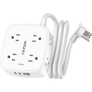 5Ft Surge Protector Power Strip - 8 Widely Outlets with 4 USB Ports, 3 Side Outlet Extender with 5 Feet Extension Cord, Flat Plug, Wall Mount, Desk USB Charging Station, ETL,White