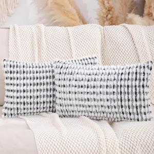 LUOYEHK Boho Throw Pillow Covers 12x20 Inch Set of 2 Chenille Tufted Pillowcase Farmhouse Neutral Cushion Covers for Couch Sofa Bed Living Room, Black Gray