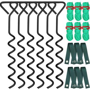 Sintuff 6 Set Tree Stakes and Supports Kit for Anti Hurricane Leaning Trees Straightening Heavy Duty 15. 75" Spiral Tree Stake with 13. 12 ft Ropes and 15. 75'' Support Straps (Green)