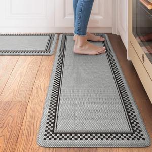 Kitchen Floor Mats Cushioned Anti Fatigue,Kitchen Mats for Floor 2 Piece,Memory Foam Kitchen Rugs Non Slip,Farmhouse Kitchen Rugs for Laundry Bathroom Sink,Grey, 17.3" x 47"+17.3" x 29"