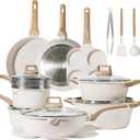 21pcs Pots and Pans Set, Nonstick Cookware Sets, with Egg Pan Induction Kitchen Cooking Set, Durable, Easy Food Release, Fast & Even Heating, with Frying Pan, Cream White