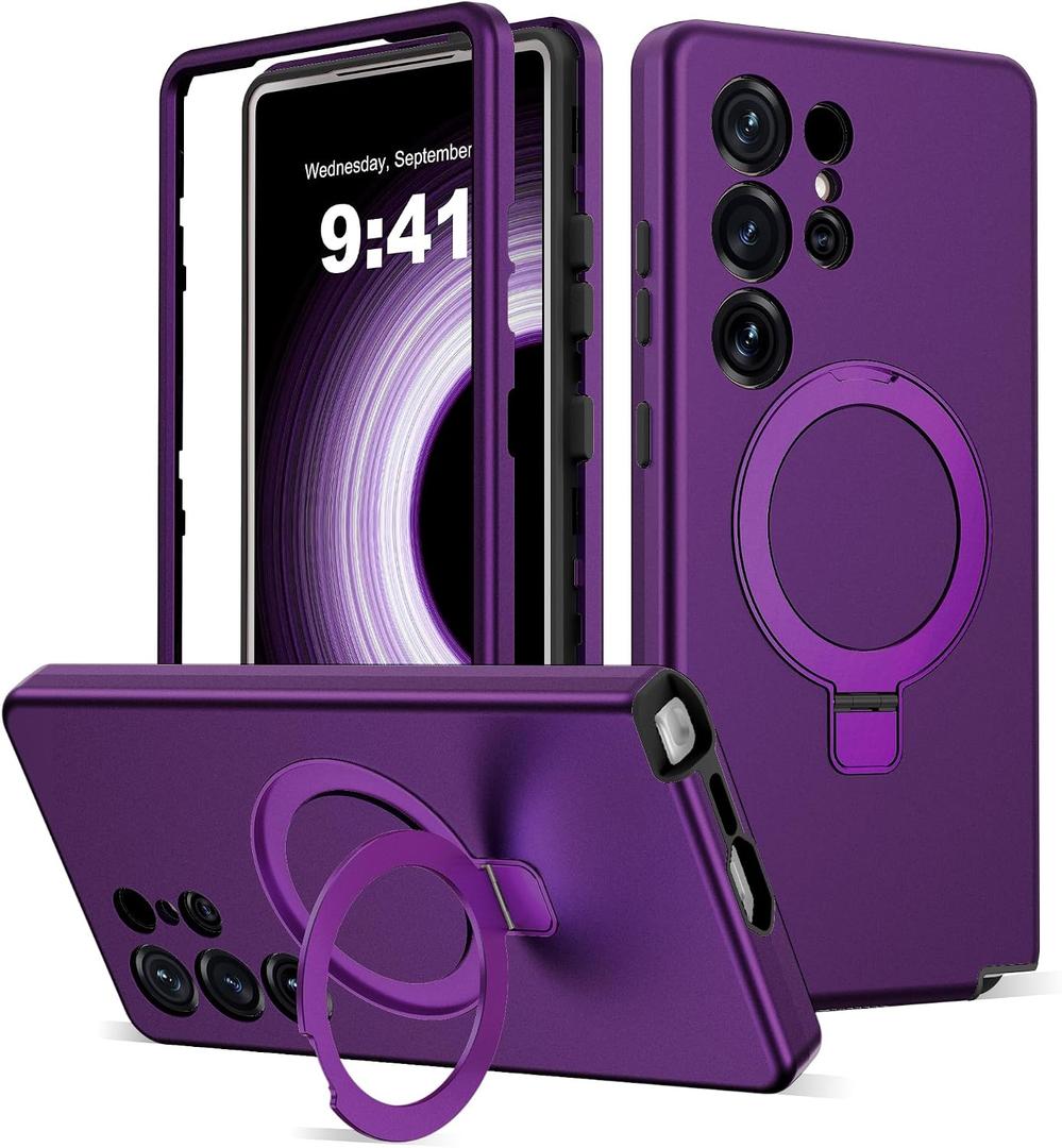 Compatible with Samsung Galaxy S25 Ultra Case with Magnetic Ring Stand [Compatible with Mag-Safe][Military Grade Drop Protection][Build in Kickstand] S25 Ultra Phone Case 6.9",Purple