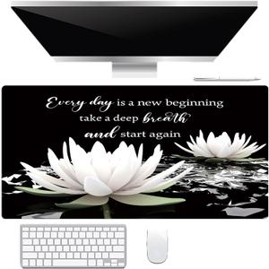 Black Mouse Pad Large, Floral Black and White Extended Desk Mat for Keyboard with Stitched Edge Non-Slip Rubber Base, Large Gaming Mousepad for Desk Computer Office Decor 31.5" x 15.7"