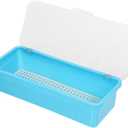 VOSAREA Plastic Cutlery Organizer Tray Lid Kitchen Utensil Storage Transparent Design for Easy Visibility Non- Base for Countertop Use (Blue)