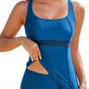 Aleumdr Women's Two Piece Tankini Swimsuits Modest Square Neck Bathing Suits Swim Tank Top with High Waisted Bottom, XXL