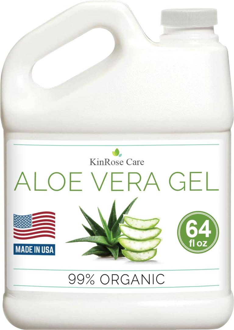 Organic Aloe Vera Gel Bulk - Half Gallon - for Face, Skin, Hair & Sunburn Relief From 100 Percent Pure Aloe Vera - Cold Pressed, Vegan, Unscented - Made in USA (64 Fl Oz)