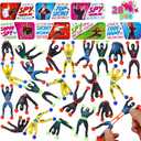 JOYIN 28 Packs Valentines Day Sticky Stress Relief Tricky Toys with Cards,Classroom Exchange Prizes, Sticky Wall Climbing Men Ninja with Cards, Stress Relief Toys for Kids Party Favor