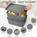 10 Pack Small Plastic Storage Bins with Lids, Stackable Plastic Storage Baskets for Organizing with Handles, Organizer Bins with Labels for Room,Craft,Containers for Pantry Organizers and Storage,Grey