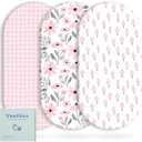 Yoofoss Bassinet Sheets for Baby,3-Pack Fitted Bassinet Sheets Set Compatible with Halo Bassinest Swivel Sleeper,Baby Delight,Angelbliss,Soft Breathable Bassinet Mattress Sheets (Pink+Floral)