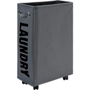 DOKEHOM 25-Inches Slim Laundry Basket on Wheels, Collapsible Rolling Laundry Hamper, Foldable Narrow Corner Clothes Storage Bins (Dark Grey)