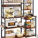 SUPERJARE Larger Bakers Rack with Power Outlets, 6-Tier Microwave Stand, Coffee Bar with 12 S-Shaped Hooks, Kitchen Shelf with Wire Basket, 47.2 x 15.5X 66.9 Inches, Rustic Brown