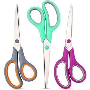Scissors 8.5 Inch scissors all purpose for Office, Home, Sewing,and Crafts,Soft Comfort-Grip Right/Left Hand 3-Pack, Multicolor