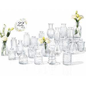 RUCKAE Small Clear Bud Vases Bulk 22 Pack Mini Flower Glass Vases for Centerpiece Table Wedding Decorations Home Decor Party