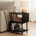 Frylr Small Side Table, End Table and Nightstand with 3-Tier Wood Shelves, Sturdy Metal Frame with 44 LBS Capacity per Shelf, Easy to Assemble for Living Room or Bedroom, Black -15.7"D x 11.8"W x 19.8"H