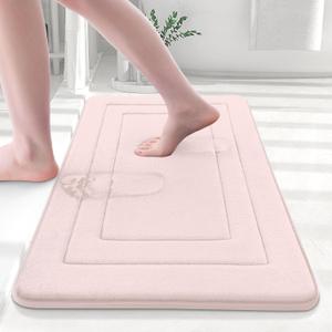 Arotive Memory Foam Bathroom Rug Mat 24x16, Ultra Soft and Absorbent Bath Mat, Machine Wash Dry, Comfortable Bath Rug Carpet for Bathroom Floor, Tub and Shower, Pink