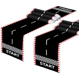 4 PCS Race Car Table Runner 71 x 13'' Checkered Table Runner Black and White Road Table Runner for Two Fast Car Theme Birthday Racing Party Decor Events Supplies