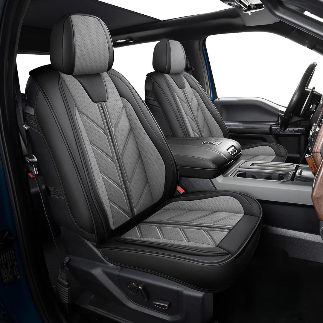 Pickup Seats Covers Compatible with Dodge Ram 1500 2009-2024 Limited Truck Pleather Seat Covers Custom Fit Dodge Ram 2500 3500 (Gray,2 PCS Front Seat)