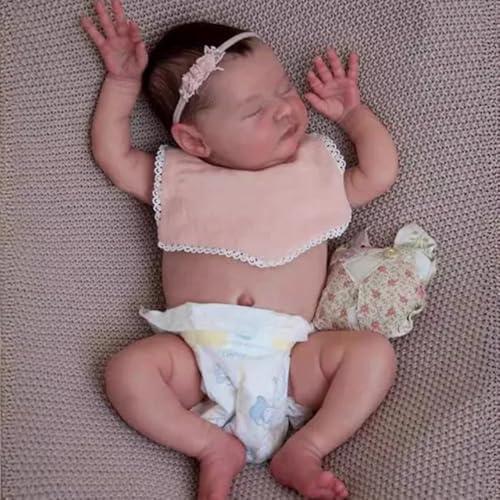 Reborn Baby Dolls Silicone Full Body Girl 20 Inch Realistic Baby Doll Soft Vinyl That Look Real Lifelike Newborn Sleeping Babies Dolls Handmade Toy Gifts for Kids (Pink Bib - Laura)