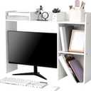 Briwooody Dorm Desk Bookshelf Desk Hutch Organizer with 5 Shelves and 3 Tier Desktop Hutch Storage Organizer for College Dorm Home Office Supply, 32.5 x 23.5 x 8 Inch (White)
