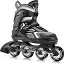 2PM SPORTS Torinx Green Boys Adjustable Inline Skates, Fun Beginner Roller Skates for Kids, Youth, Girls, Men and Women (Large - Youth (4-7 US), Black)