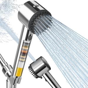 Cobbe Ion Drops Filtered Shower Head with Handheld, High Pressure 4+1 Spray Mode Showerhead with Filters, Built-in Power Wash for Hard Water - Remove Chlorine - Reduces Dry Itchy Skin, Chrome