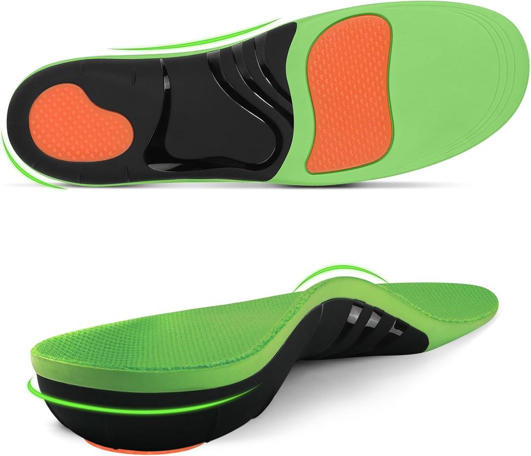 Plantar Fasciitis Insoles, 220+ lbs High Arch Support Inserts for Men Women, Heavy Duty Flat Feet Pain Relief Orthotic Running Athletic Work Boot Insoles for Standing All Day-M (M(Men 9-10.5/Women 10-11.5), Green)