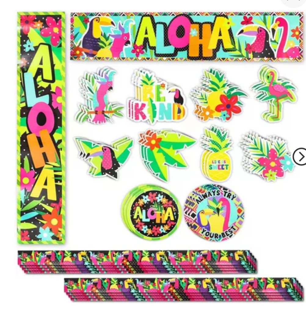Bright Creations 40 Piece Aloha Tropical Bulletin Board Banner Borders & Cutout Classroom Decorations