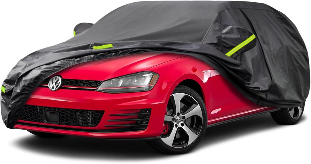 7 Layers Hatchback Car Cover Custom Fit Volkswagen Golf from 2003 to 2025, Waterproof Car Cover All Weather for Automobiles Outdoor Indoor with Zipper Door, Sun Rain Dust Snow Protection.Black