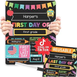 My First Day of School Sign with Markers -11x14 Back to School Signs First and Last Day, Kindergarten Chalkboard Signs, Pre K Sign Board, Preschool Board, Reusable Photo Prop for Kids