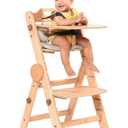 Toddler High Chair Wooden, Baby Highchair with Adjustable Tray and Foot Rest, Folding Wood High Chair for Dining, 6 Months up to 300 Lb (Natural)