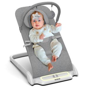 Baby Bouncer, SYCYH Portable Bouncer Seat for Baby Newborn, Infants Bouncer with Music/Removable -Toy Bar (Light Grey)