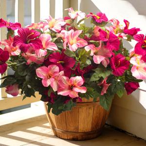 Artificial Rose Red Petunias, 4 Pack UV Resistant Faux Flowers for Outdoor | Vibrant Colors, UV Resistant, Never Fades,Silk Material, Maintenance-Free, Versatile Decor
